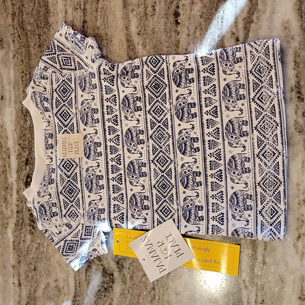 Pajamas For Peace Tranquil Elephant Kids Neutral Organic 2PC Pants Set - Picture 3 of 11